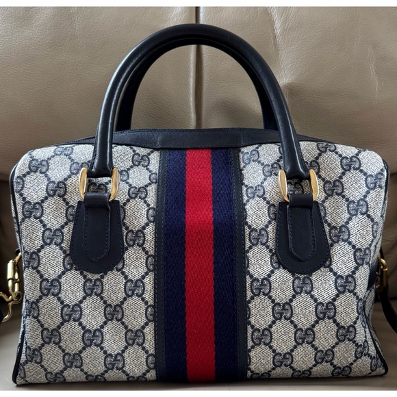 Certified Authentic Vintage Gucci Boston Web Canvas Leather Crossbody Bag, COA - Picture 2 of 16